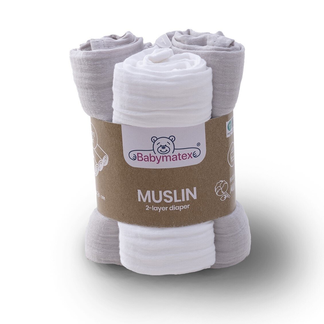 2-слойныe Пеленки BabyMatex MUSLIN, 70x80-3 шт, Light Grey