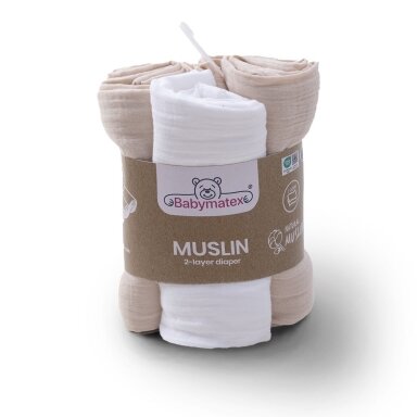 2-jų sluoksnių Vystyklai BabyMatex MUSLIN, 70x80-3 vnt, Light Beige