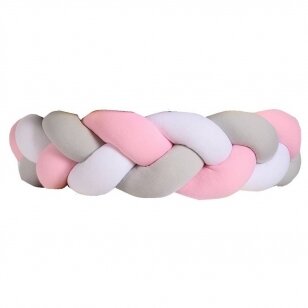 Защитные бортики на кроватку Коса Pink/White/Grey