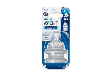AVENT Classic+ teat silikone 3m+ 2vnt AVENT Classic+ teat silikone 3m+ 2vnt