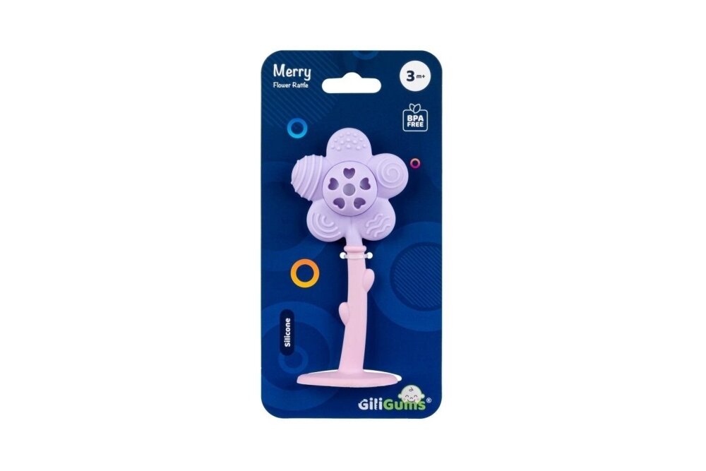 Silicone Rattle-teething GiliGums FLOWER MERRY Pink 2
