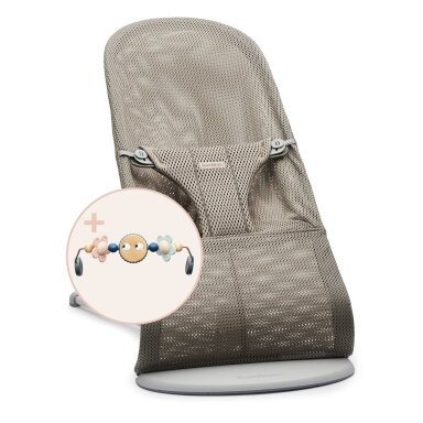 Gultukas BABYBJÖRN BLISS MESH Grey Beige + medinis žaislas Gultukas BABYBJÖRN BLISS MESH Grey Beige + medinis žaislas