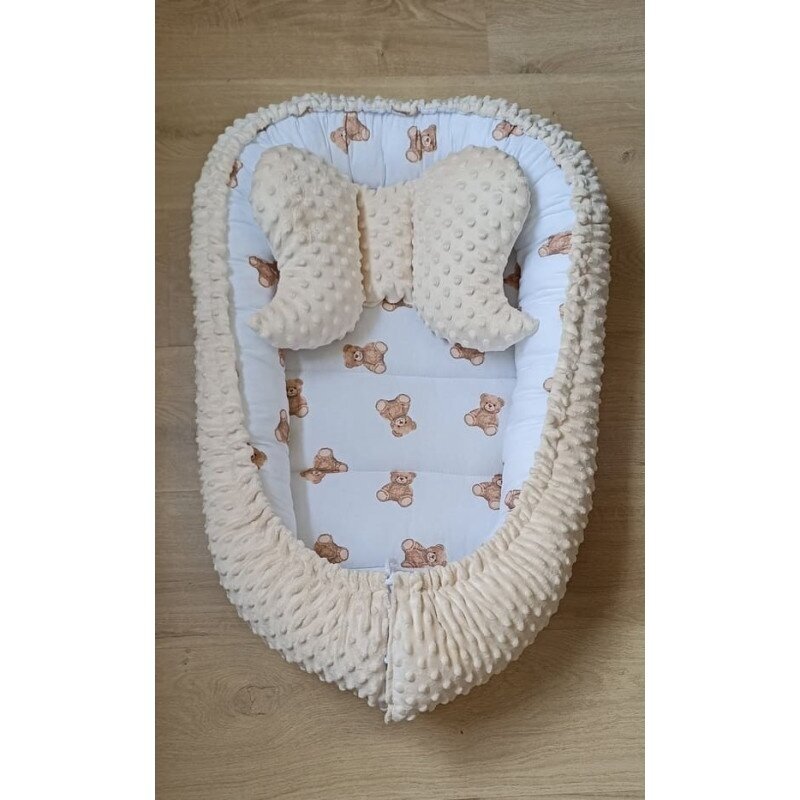 Kokonas-Lizdelis naujagimiui su pagalvyte DUET MINKI TEDDY BEAR Ecru 1