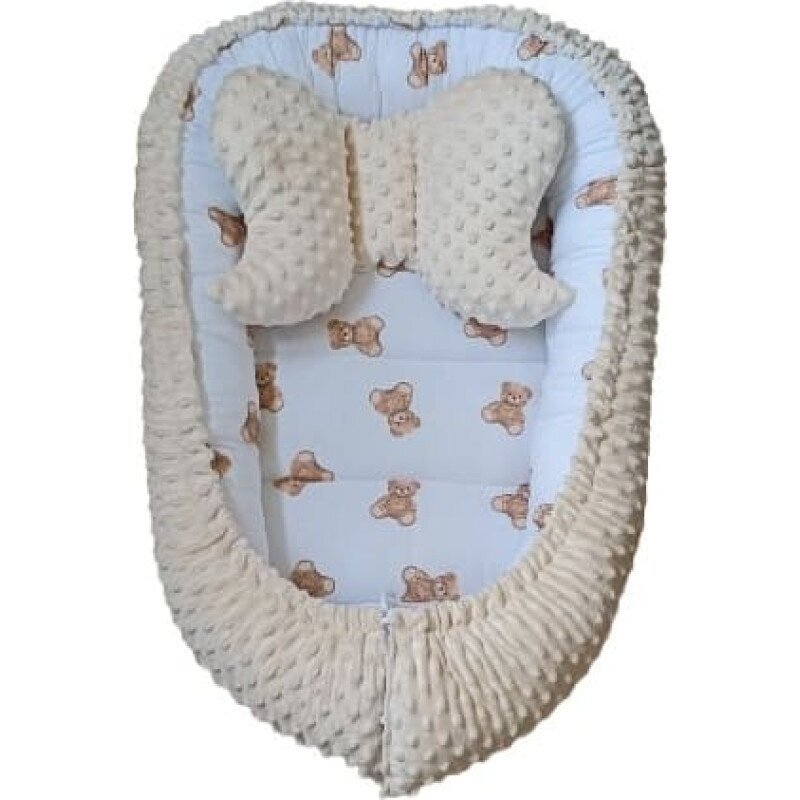 Kokonas-Lizdelis naujagimiui su pagalvyte DUET MINKI TEDDY BEAR Ecru