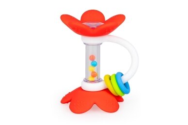 Silicone Teether with Rattle GiliGums FLOWERS Coral