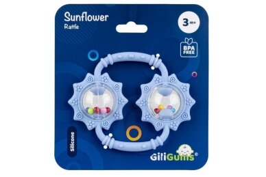 Silicone Teether with Rattle GiliGums SUNFLOWERS Blue 1 Silicone Teether with Rattle GiliGums SUNFLOWERS Blue 1