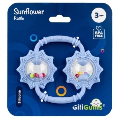 Kramtukas silikoninis su barškučiu GiliGums SUNFLOWERS Blue 1 Kramtukas silikoninis su barškučiu GiliGums SUNFLOWERS Blue 1