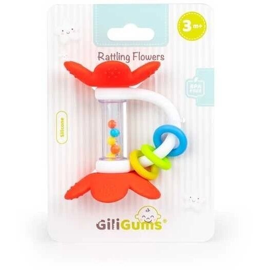 Прорезыватель силиконовый с погремушкой GiliGums FLOWERS Coral 2