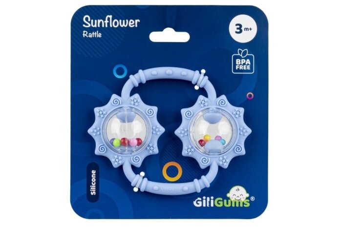 Silicone Teether with Rattle GiliGums SUNFLOWERS Blue 1 Silicone Teether with Rattle GiliGums SUNFLOWERS Blue 1