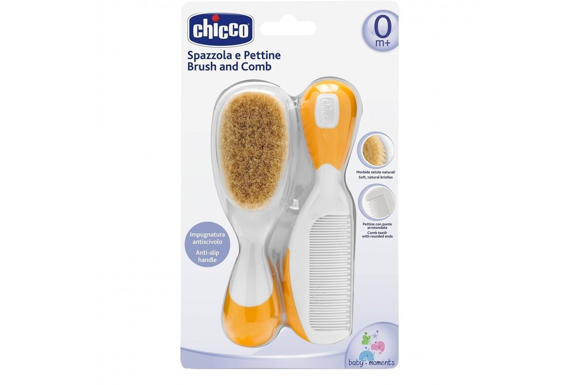 Brush and Comb with Soft Natural Bristles Chicco Orange Brush and Comb with Soft Natural Bristles Chicco Orange