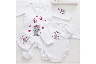 Baby Layette Set Newborn Baby Clothes Gamex HELLO 5 dalių, 56 White Baby Layette Set Newborn Baby Clothes Gamex HELLO 5 dalių, 56 White