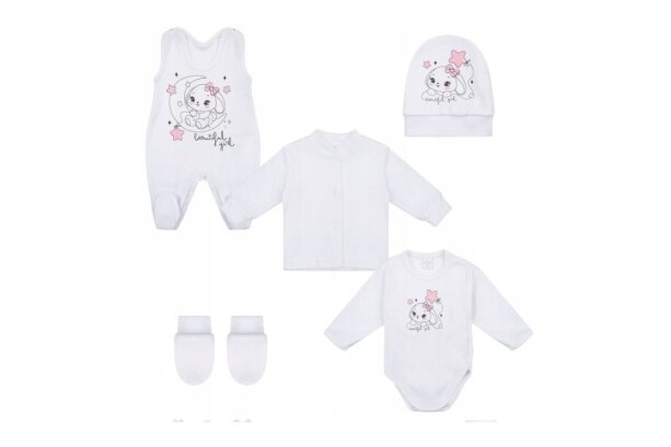 Baby Layette Set  Newborn Baby Clothes Gamex BEAUTIFUL GIRLS 5 dalių, 56 White/Pi
