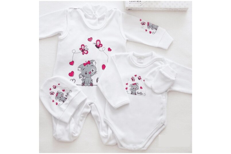 Baby Layette Set  Newborn Baby Clothes Gamex  HELLO 5 dalių, 56 White