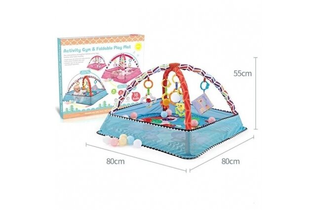 Multifunctional playmat with 18 balls Blue Animals 3