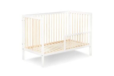 Baby cot Klupś TIMI with removable side White/Natural
