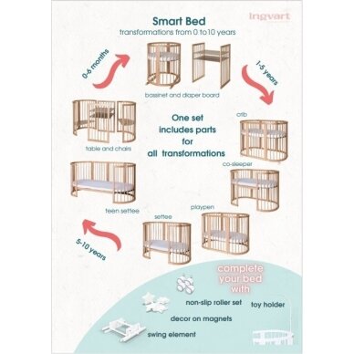 Кроватка-трансформер 9in1 INGVART SMART Natural+2 матраца 11 Кроватка-трансформер 9in1 INGVART SMART Natural+2 матраца 11