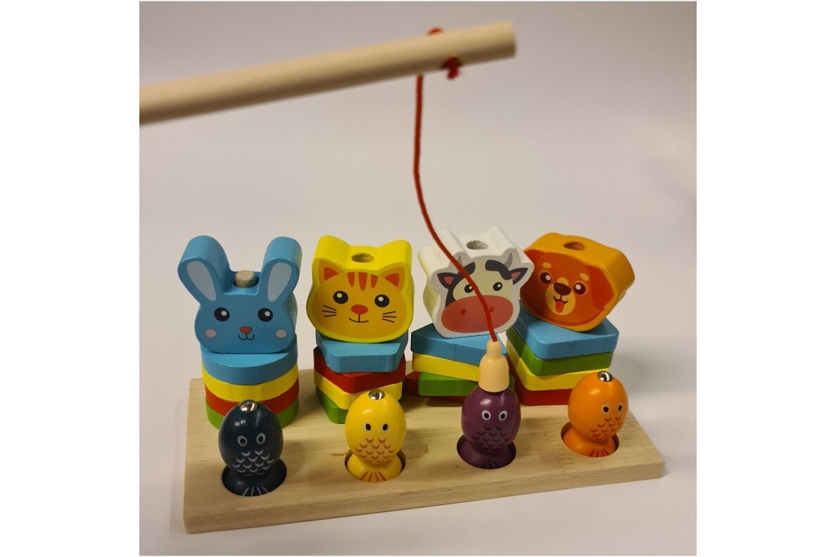 Wooden 3-in-1 Educational Toy – Shape Sorter, Fishing & Lacing 2