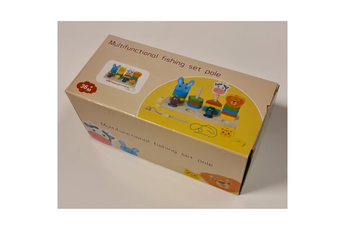 Wooden 3-in-1 Educational Toy – Shape Sorter, Fishing & Lacing 4