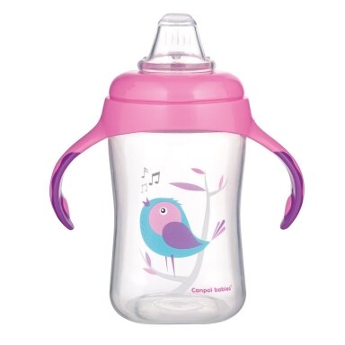 Mokomasis puodelis su silikoniniu snapeliu Canpol BIRDS 56/519 Pink Mokomasis puodelis su silikoniniu snapeliu Canpol BIRDS 56/519 Pink