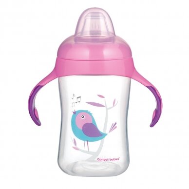 Mokomasis puodelis su silikoniniu snapeliu Canpol BIRDS 56/519 Pink 1