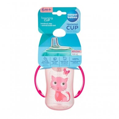 Mokomasis puodelis su silikoniniu snapeliu Canpol CUTE ANIMALS 56/512 Pink 3