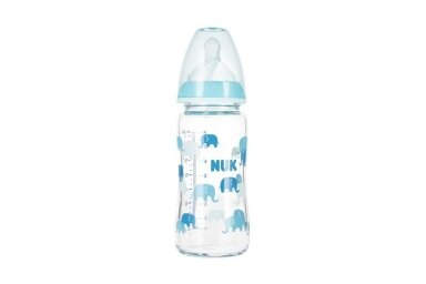 NUK Glass Baby Bottle with Silicone Teat First Choice+, 240 ml, 0-6