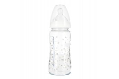 NUK Glass Baby Bottle with Silicone Teat First Choice+, 240 ml, 0-6