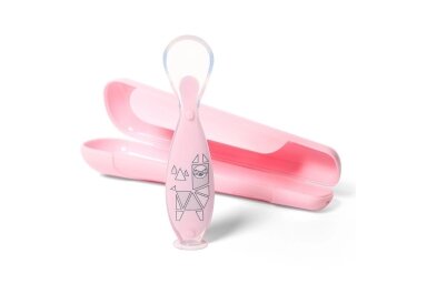 Suction baby spoon BabyOno 1461/02, Pink Suction baby spoon BabyOno 1461/02, Pink