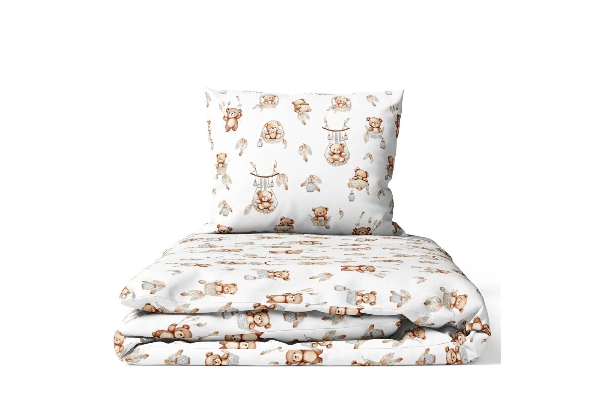 Bedding set 2 pcs Ankras for stroller, cradle TEDDY BEARS in BASKETS Beige Bedding set 2 pcs Ankras for stroller, cradle TEDDY BEARS in BASKETS Beige