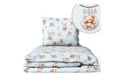 Bedding set 2 pcs Ankras for stroller, cradle TEDDY BEARS in BASKETS Blue Bedding set 2 pcs Ankras for stroller, cradle TEDDY BEARS in BASKETS Blue