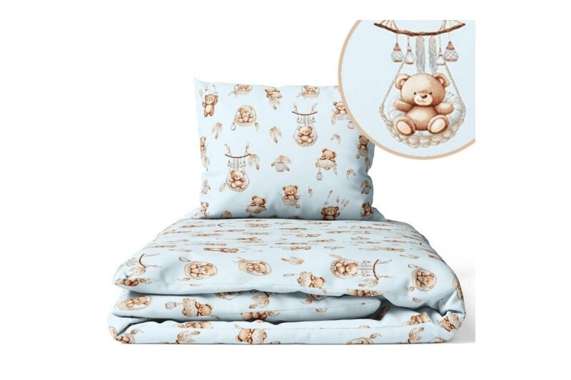 Bedding set 2 pcs Ankras for stroller, cradle TEDDY BEARS in BASKETS Blue Bedding set 2 pcs Ankras for stroller, cradle TEDDY BEARS in BASKETS Blue