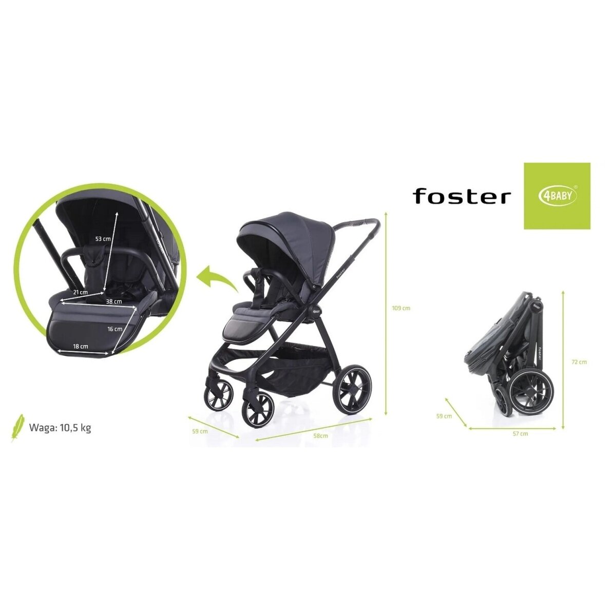 Коляска 4baby FOSTER Graphite 14 Коляска 4baby FOSTER Graphite 14