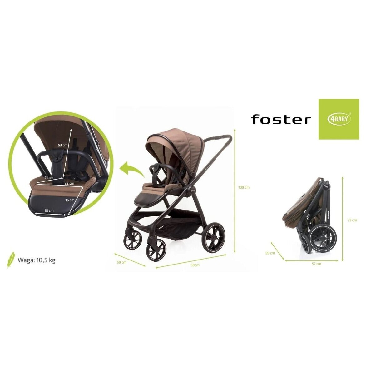 Vežimėlis 4baby FOSTER Mokka 12 Vežimėlis 4baby FOSTER Mokka 12