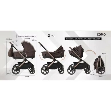 Vežimėlis Adamex COMO CHOCOLATE BROWN 2in1 9 Vežimėlis Adamex COMO CHOCOLATE BROWN 2in1 9